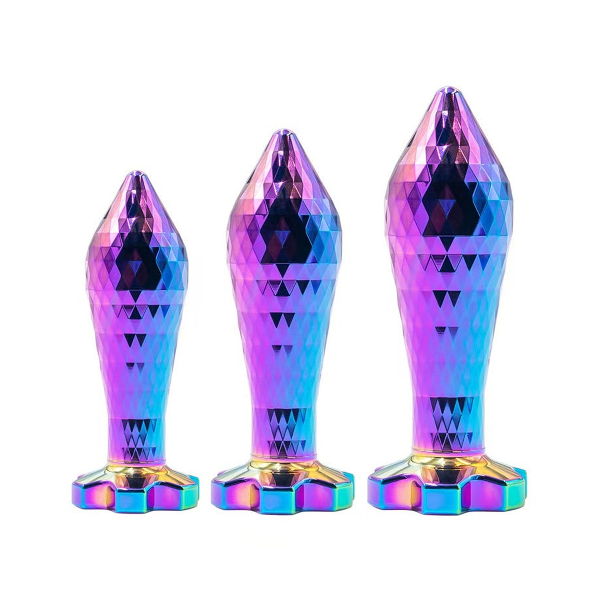 Aluminum-alloy metallic accessories insertable anal anal-toys anal-play anal-plug ass-play ass buttplug butt-plug torpedo nonvibe non-vibe nonvibrating non-vibrating tapered diamond-faceted faceted diamond-textured plum-bloom gemstone-base waterproof versatile fetish fashion alt-fashion cyberpunk fairy magical kink kinky kinky-gear adult-toys unisex rainbow lgbtq pride