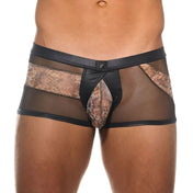 Mesh wetlook lingerie underwear brief briefs fishnet fish-net fish net volume triple textured tri-textured cobra snake snakeskin snakeprint snake-print exotic designer fashion fetish-fashion alt-fashion men men's male masculine black brown