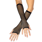 Spandex polyester nylon fishnet fish-net triangle triangle-net sheer accessories gloves forearm fore-arm fingerless thumb-hole thumbhole sturdy-hem striking snug stretchy comfortable attitude bold edgy rebellious rebellion fashion alt-fashion punk goth emo rocker raver-babe rave ravewear festival cyberpunk neon-hex costume cosplay halloween 1980s retro unisex black