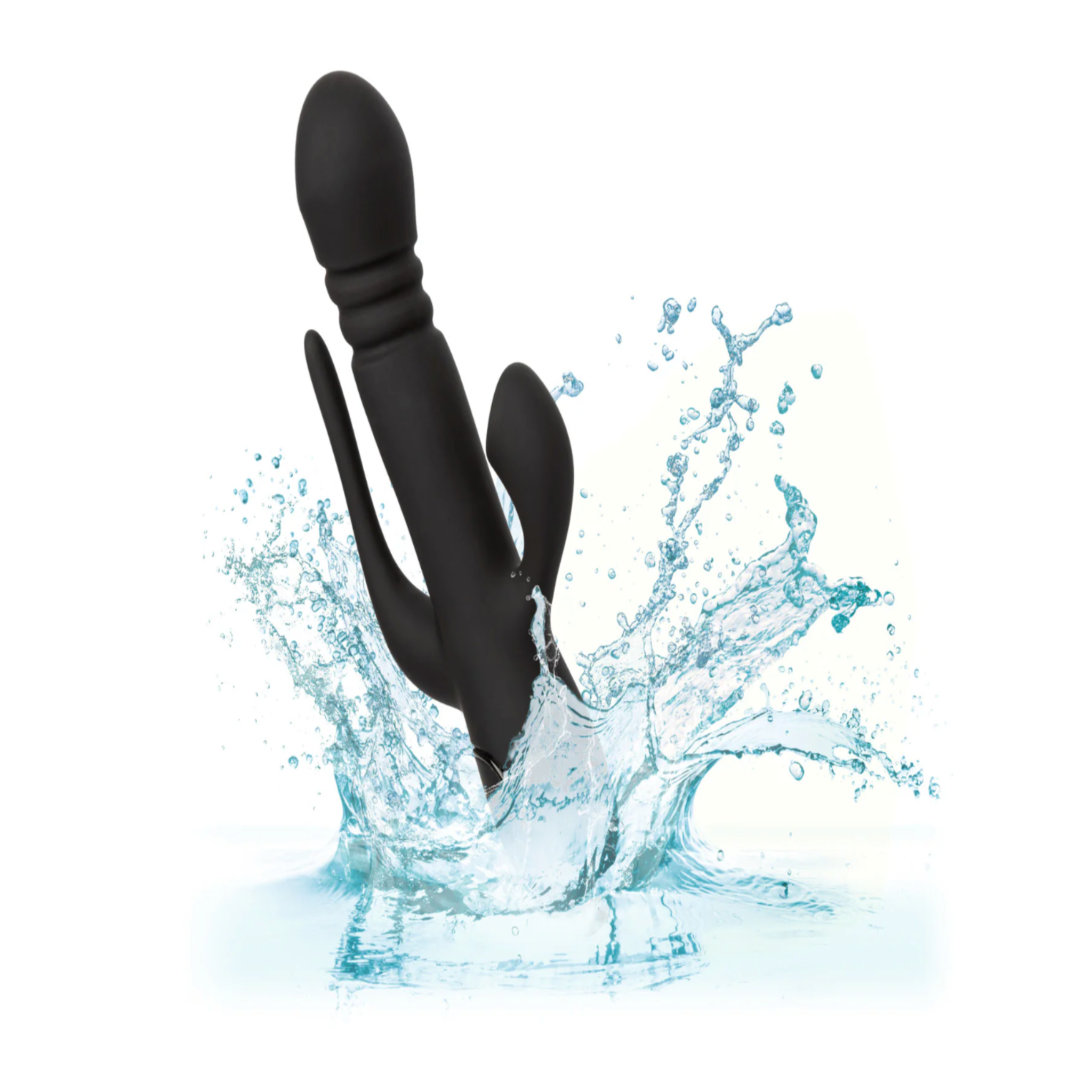 black triple euphoria vibrator, thrusting vibrating clitoral suction stimulator, rechargeable silicone triple vibrator, g-spot and anal vibrator combo, luxury waterproof sex toy, suction vibrator for women, Fetish Factory triple stimulator