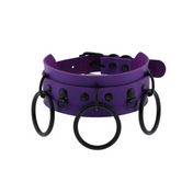 triple ring collar gothic faux leather choker double layer design three o-rings adjustable strap punk fetish neckwear