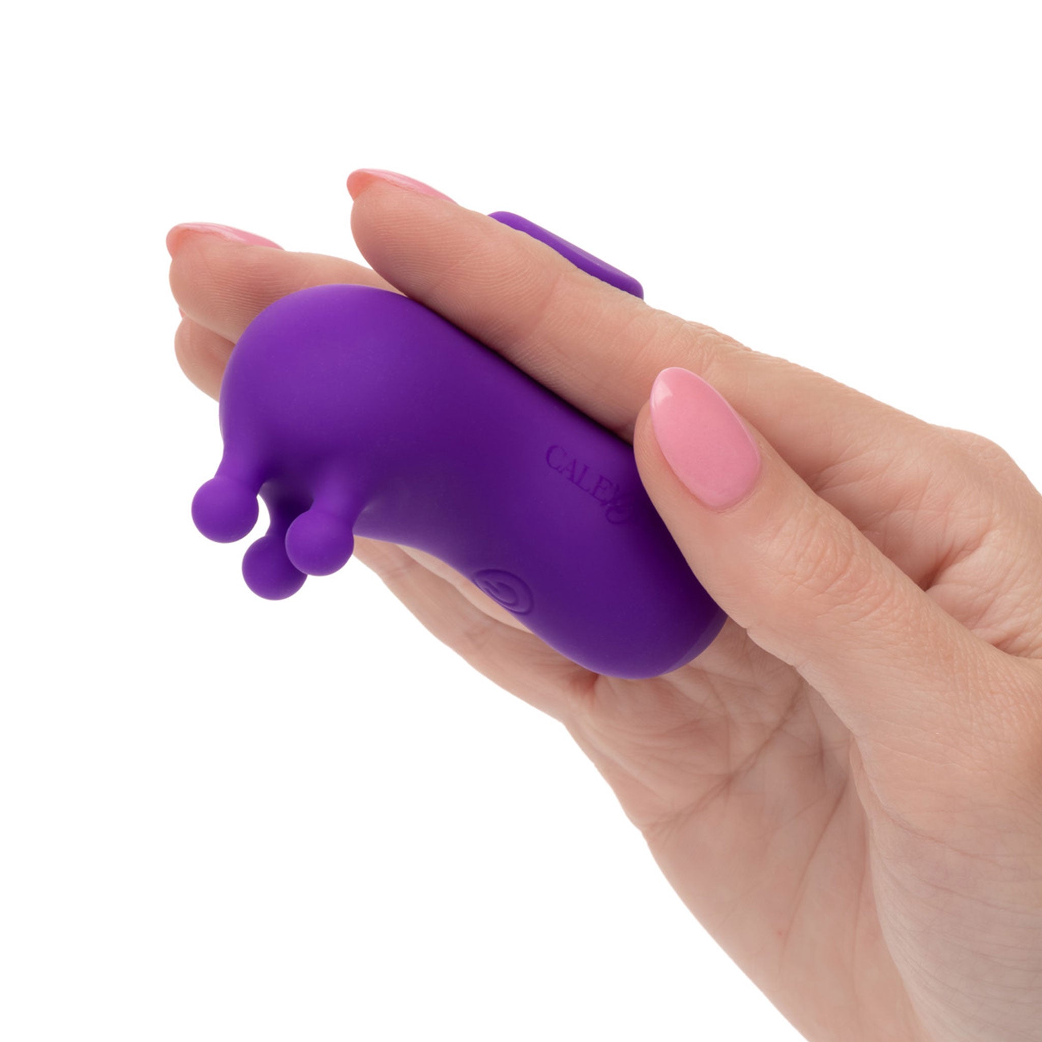 Silicone vibe vibration vibrator vibrating clit clitoral clitoris stim stimulator stimulation ergonomic triple-tease pleasure nubs multifunction waterproof submersible memory-chip travel-lock finger-mounted wireless rechargeable adult-toys purple