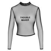 Mesh sheer tulle net transparent polyester elastane seethru see-thru see-through apparel top shirt long-sleeve longsleeve sleeves sleeved cropped-cut statement troublemaker trouble-maker bold sensual functional snug sexy minimal stretchy provocative attitude fetish fashion alt-fashion alternative punk goth gothic cyber club clubwear rave raver-babe ravewear kink kinky kinkwear brat bratty female femme feminine womens black
