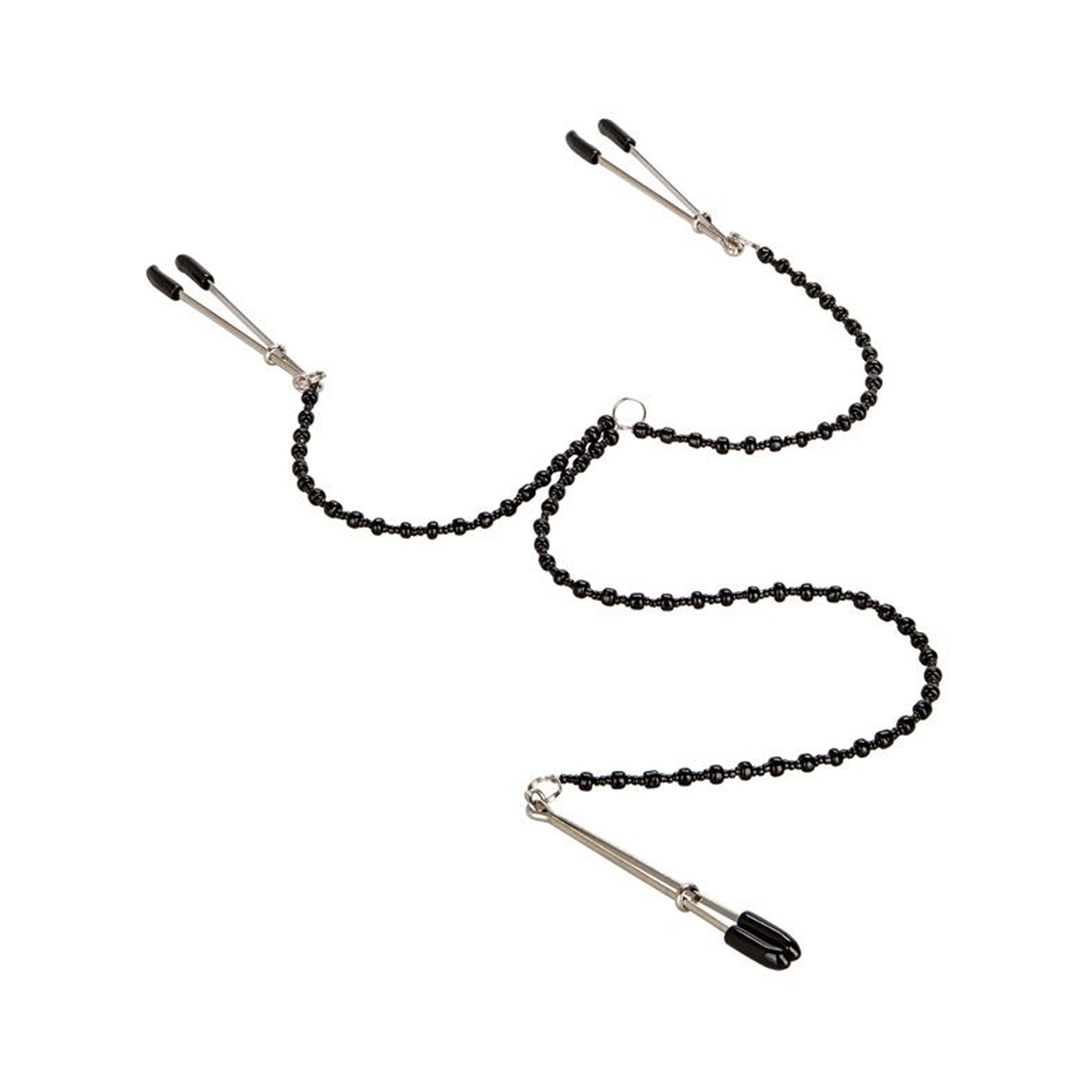 Iron nickel-free hanging-chains PVC vinyl phthalate-free accessories nipple-clamp pussy-clamp tweezer-clamp 3-way three-way Y-shaped clitoris-clamp sliding-ring adjustable pressure sensitive tantalizing fetish fashion alt-fashion alternative bedroom dungeon bondage bdsm bdsm-toys bondage-gear bdsm-gear kink kinky kinky-toys kinky-play sensory sensory-play nipple-play genital-play pain torture cbt cnb costume cosplay halloween adult-toys unisex black
