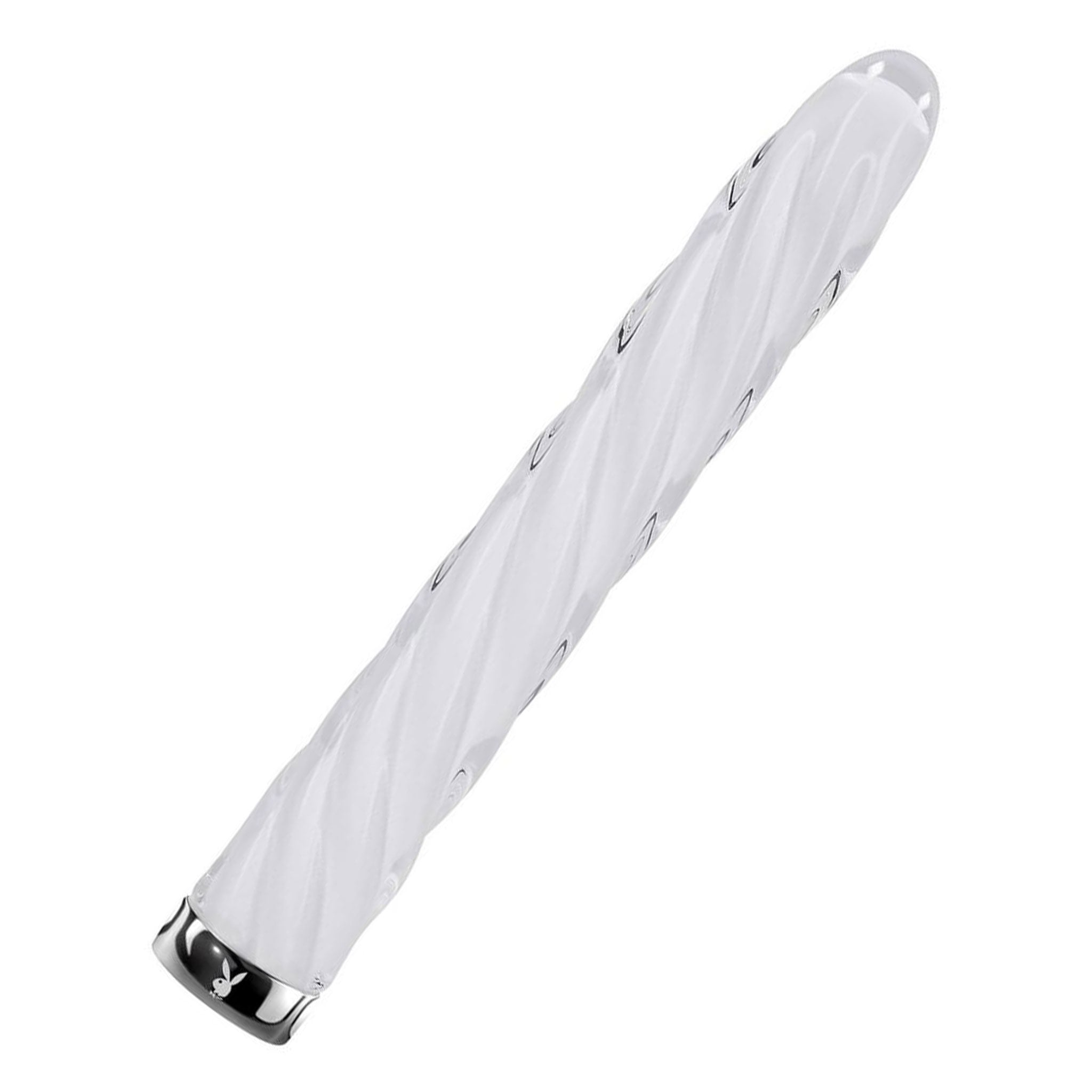Glass borosilicate-glass silicone accessories insertable vibe vibrating vibration bullet tapered-tip twisting-texture corkscrew spiral sleek smooth slippery adult-toys kink kinky kinky-toys unisex clear white