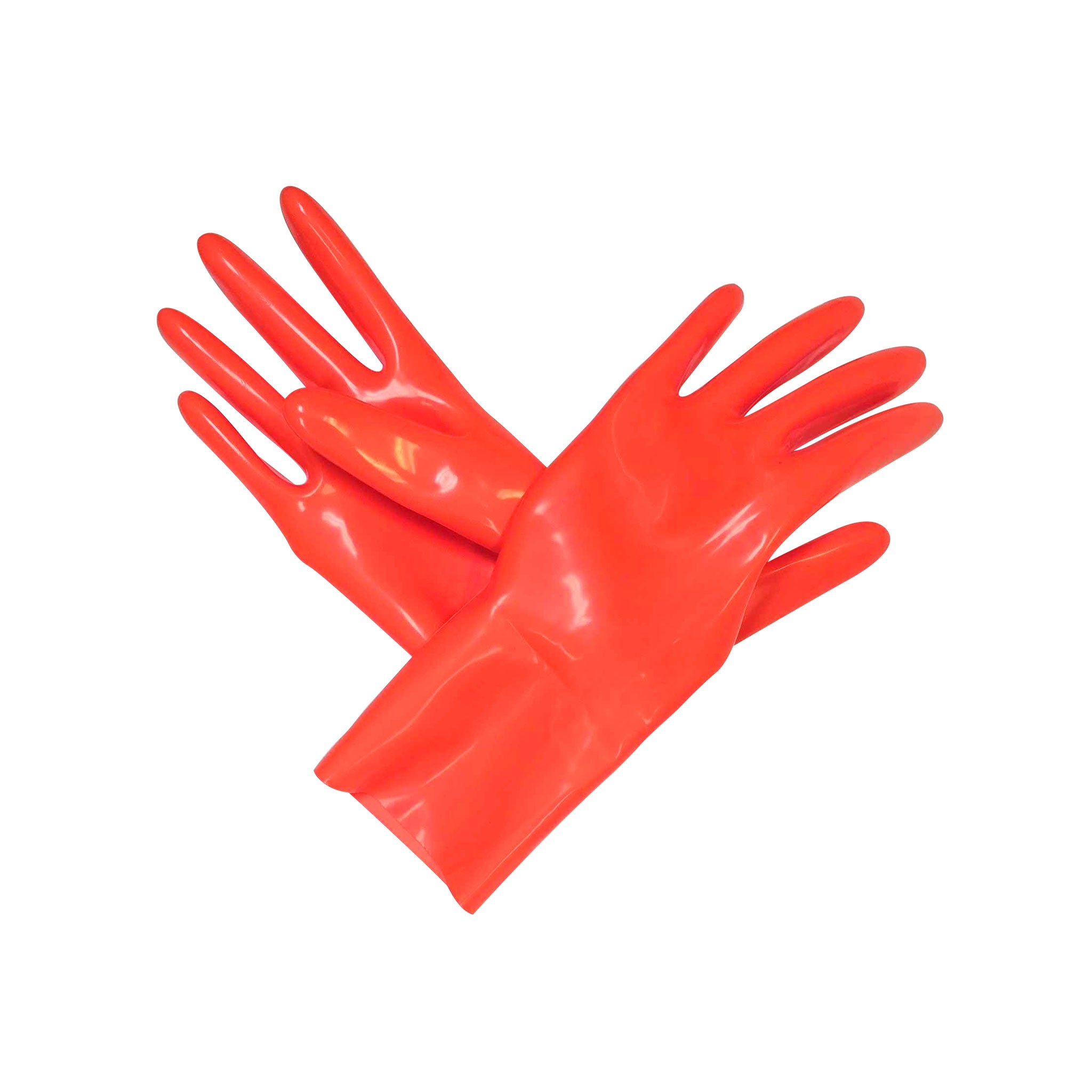 Latex rubber accessories gloves full-fingered mid-arm wrist mid-forearm forearm fetish fashion alt-fashion medical medical-play kink kinky kinky-play bdsm bdsm-gear unisex blacklight blacklight-reactive ultraviolet uv-reactive uv-glow orange neon-orange