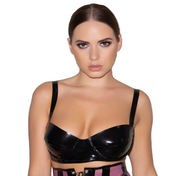 Underwire bordella latex bra black shiny latex adjustable straps snap back closure fetish lingerie supportive latex cup.