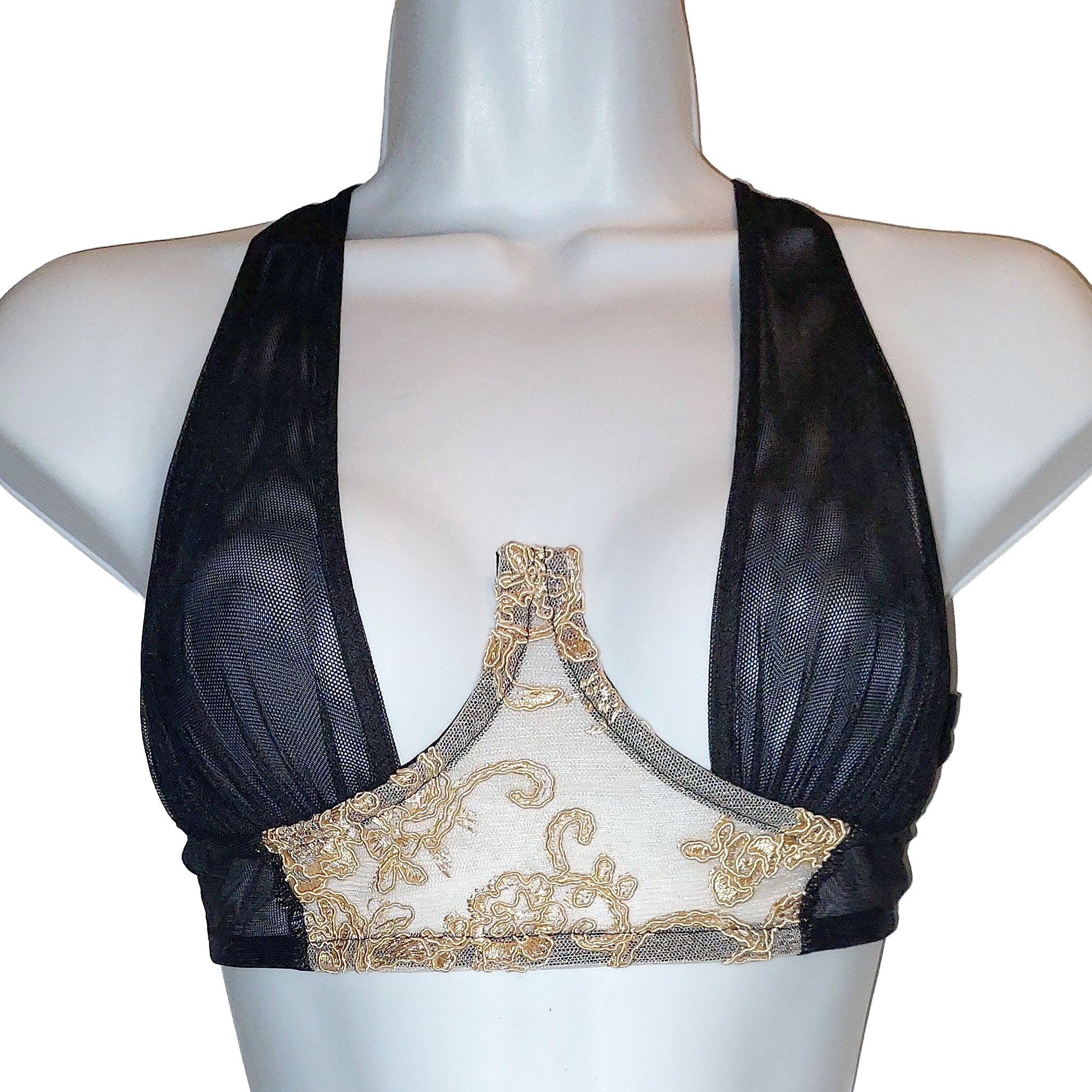 Spandex polyester lace mesh apparel tops intimates lingerie bra brassiere bralette underwire underwire-support oversized-gore mesh-cups hook-and-eye back-closure adjustable shoulder-strap lingerie-day sexy smooth seductive fetish fashion alt-fashion alternative bedroom festival costume cosplay halloween female femme feminine womens nude