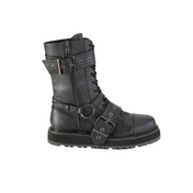 unisex harness strapped 38mm platform buckle boots black faux leather lace up combat goth punk fetish alternative footwear with harness strap metal buckles ornamental zipper side zip closure chunky platform fetish factory