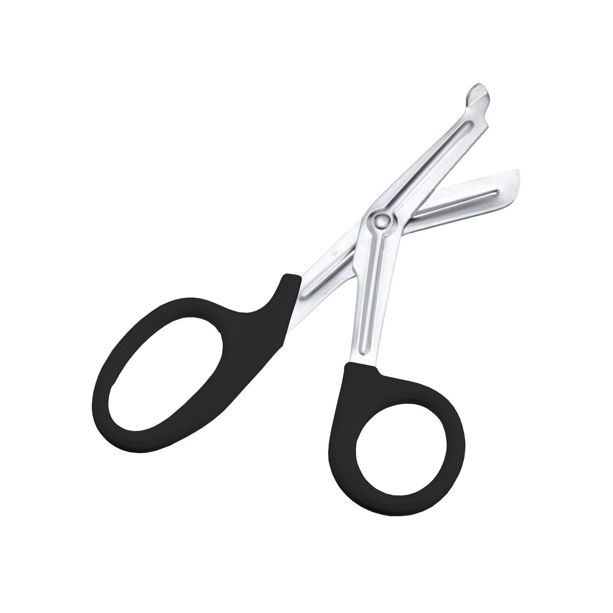 Stainless-steel plastic non-sterile scissors shears angled-scissors angled-design trauma-scissors trauma-shears emt paramedic paramedi-scissors paramedic-shears emt-scissors emt-shears blunt-tip blunt serrated-edge serrated-blade serrated sharp cutting rope-cutting surgical-grade quick-cut first-aid heavy-duty bdsm bdsm-gear emergency-gear kink kinky kinky-play medical medical-gear medical-toys adult-toys black