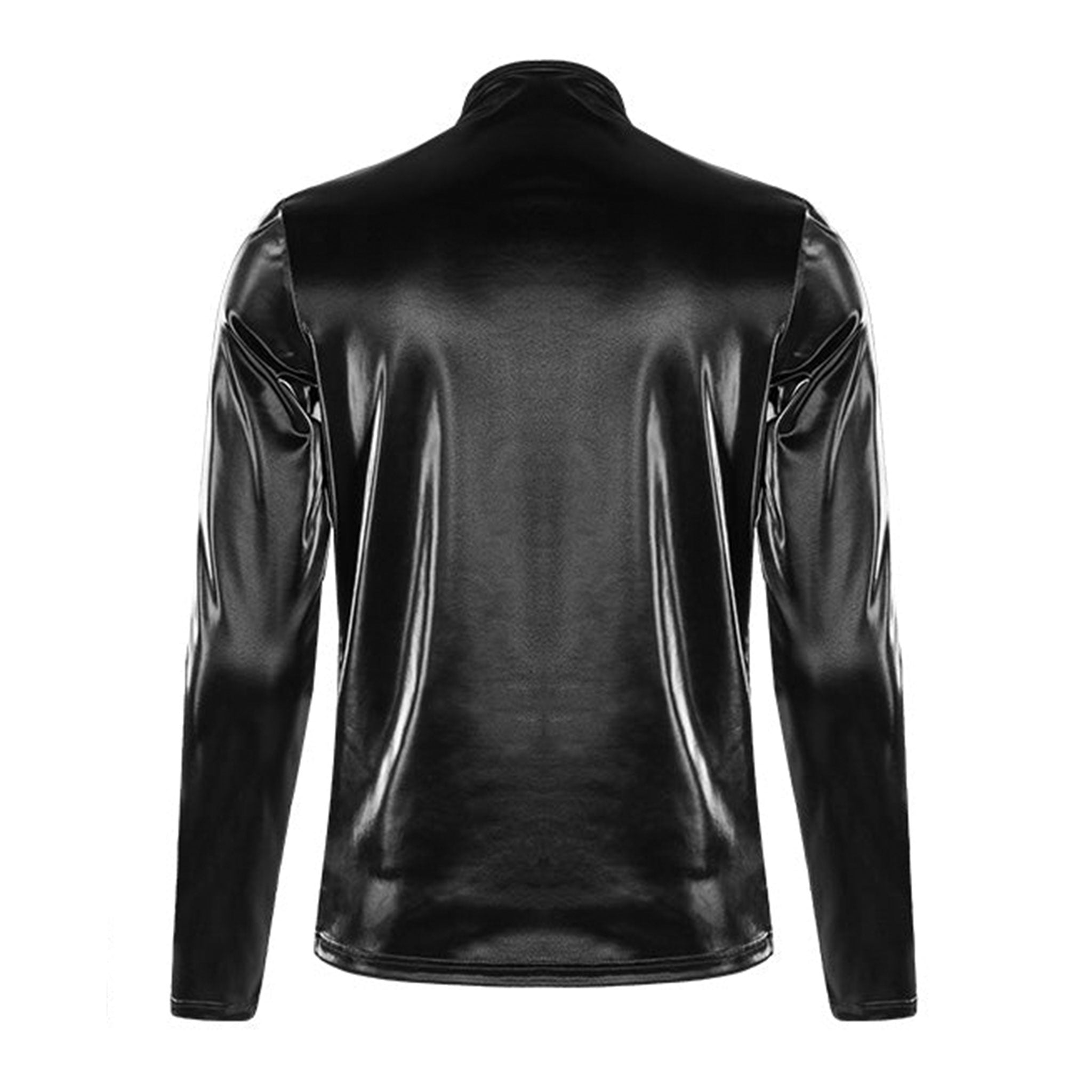 Polyester polyurethane elastane shark-skin wetlook imitation-sharkskin faux-leather apparel top shirt long-sleeve mock-turtleneck zipper shoulder-seam shoulder-zip v-shaped chevron decorative-buckles shiny glossy shimmering mesmerizing elastic smooth fetish fashion alt-fashion alternative punk goth gothic cyber cyberpunk clubbing clubwear festival rave costume cosplay halloween afterdark-collection unique male masculine masc mens menswear guys dudes black