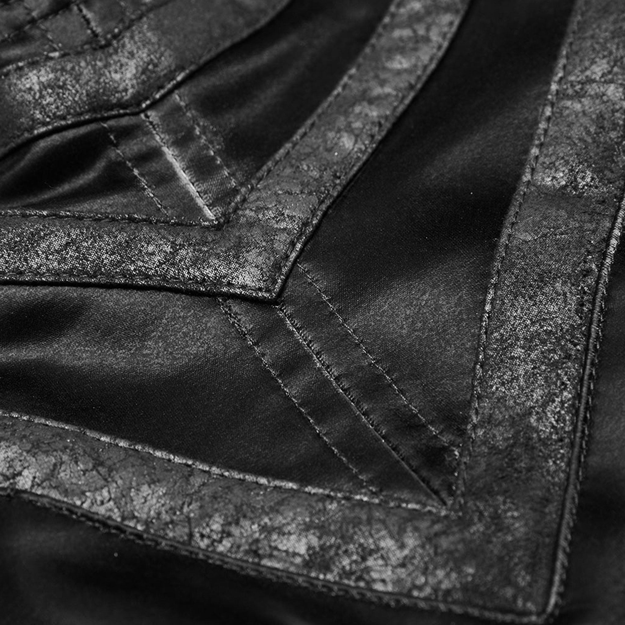 Polyester polyurethane elastane shark-skin wetlook imitation-sharkskin faux-leather apparel top shirt long-sleeve mock-turtleneck zipper shoulder-seam shoulder-zip v-shaped chevron decorative-buckles shiny glossy shimmering mesmerizing elastic smooth fetish fashion alt-fashion alternative punk goth gothic cyber cyberpunk clubbing clubwear festival rave costume cosplay halloween afterdark-collection unique male masculine masc mens menswear guys dudes black