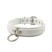 Leather vegan-leather grommets accessories neckwear collar choker double-layer dual-layer O-ring pentagonal-ring pentagon-ring adjustable buckle roller-buckle matte-finish fetish fashion alt-fashion alternative punk rock goth gothic bondage bondage-collar bdsm bdsm-gear bdsm-toys bdsm-fashion kink kinky kinkwear kinky-toys kinky-play pet-play pet-training costume cosplay halloween gifts unisex adult-toys white