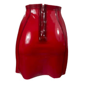 Latex rubber nylon-cording grommets apparel bottoms skirt midi-skirt high-waist thigh-slit V-cut adjustable lace-up lacing peekaboo peek-a-boo zipper back-zip half-zip shiny glossy sleek bodycon fetish fashion alt-fashion alternative punk goth gothic cyber cyberpunk festival bedroom dungeon clubbing bondage bdsm bdsm-fashion kink kinky kinkwear costume cosplay halloween house-of-harlot female femme feminine womens red blood-red transparent