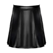 Wetlook power-wetlook apparel bottoms skirt kilt above-knee knee-length high-waist lining side-pleats front-closure press-stud snap-button shiny matte-finish soft comfortable hand-stitched unrestrictive sleek fetish fashion alt-fashion alternative punk goth gothic bedroom dungeon dancewear avant-garde streetwear bondage bdsm bdsm-fashion kink kinky kinkwear roleplay role-play highlander warrior gladiator costume cosplay halloween noir-collection male masculine mens menswear guys dudes gender-affirming black