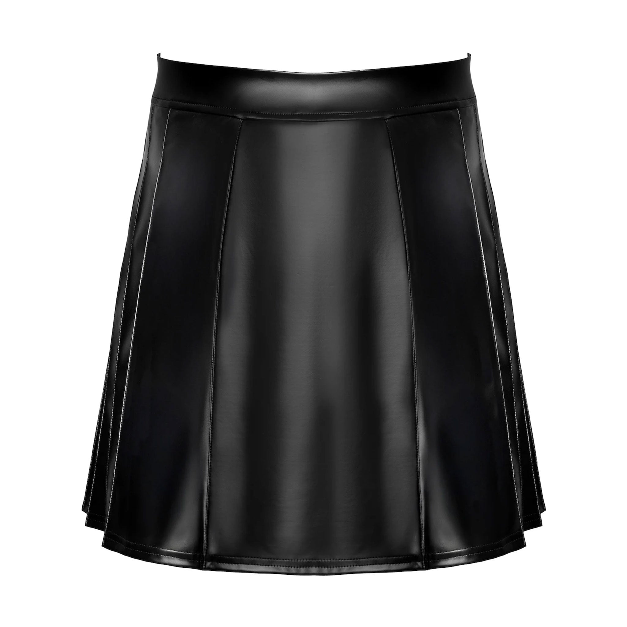 Wetlook power-wetlook apparel bottoms skirt kilt above-knee knee-length high-waist lining side-pleats front-closure press-stud snap-button shiny matte-finish soft comfortable hand-stitched unrestrictive sleek fetish fashion alt-fashion alternative punk goth gothic bedroom dungeon dancewear avant-garde streetwear bondage bdsm bdsm-fashion kink kinky kinkwear roleplay role-play highlander warrior gladiator costume cosplay halloween noir-collection male masculine mens menswear guys dudes gender-affirming black