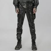 vegan leather bondage pants punk rave skull button zip closure detachable strap faux leather black gothic pants alternative fashion edgy streetwear dark goth clothing