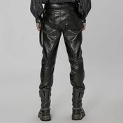 vegan leather bondage pants punk rave skull button zip closure detachable strap faux leather black gothic pants alternative fashion edgy streetwear dark goth clothing