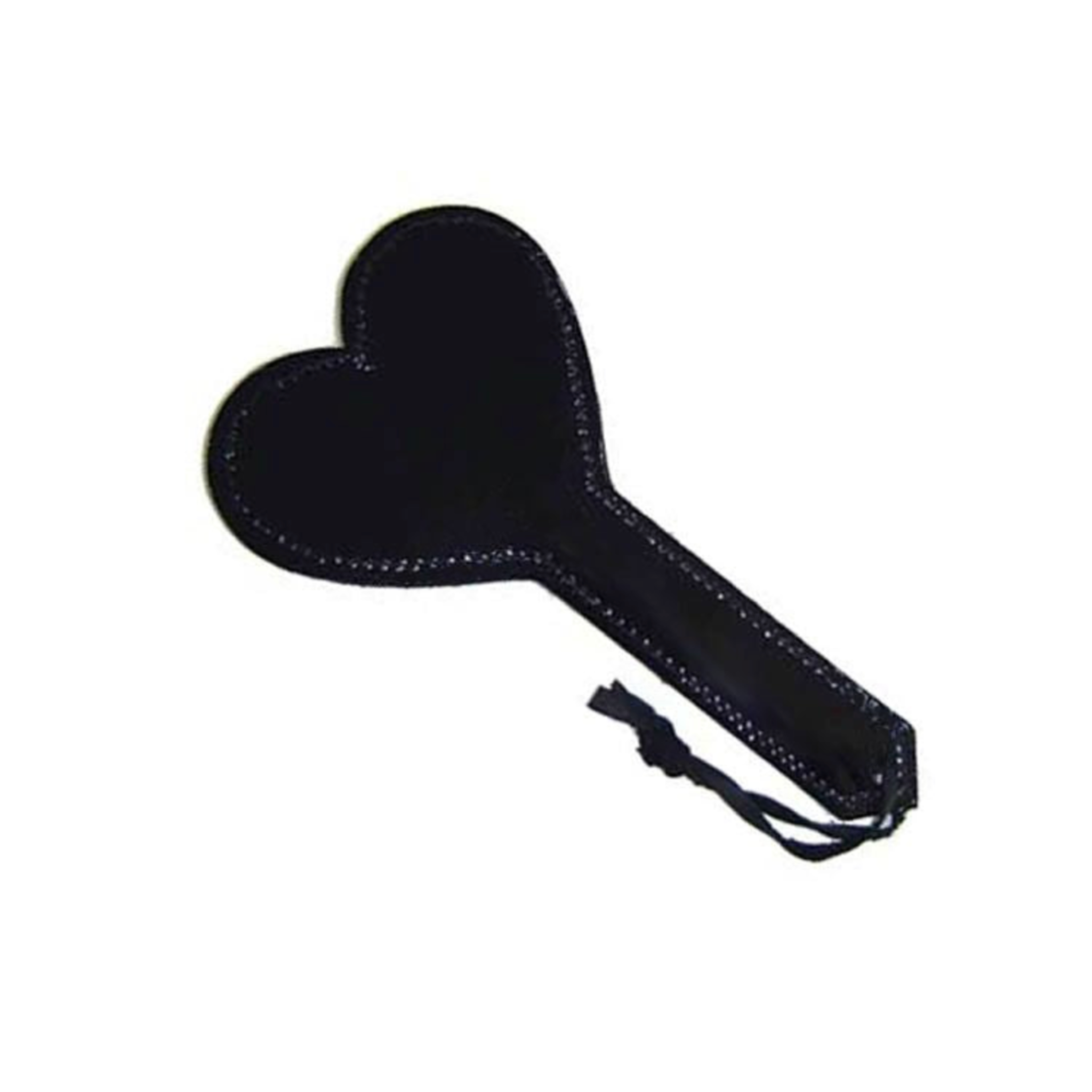 black heart-shaped leather paddle, vegan leather heart paddle, boned handle paddle, BDSM spanking paddle, fetish impact toy, playful leather paddle