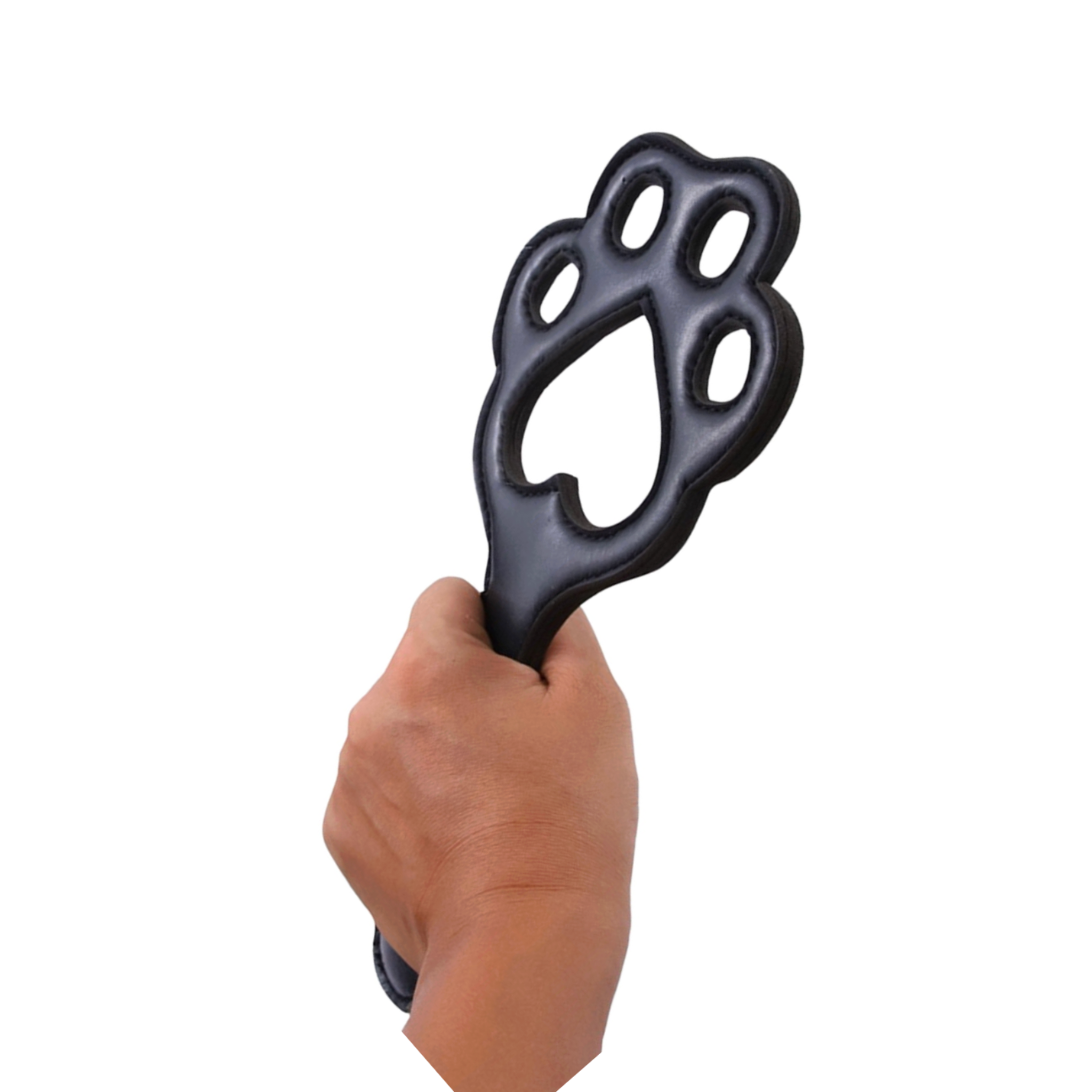 Vegan leather paw cut-out paddle black, lightweight flexible BDSM paddle, neoprene core paddle, playful spanking paddle, paw design leather paddle, fetish pet play accessory
