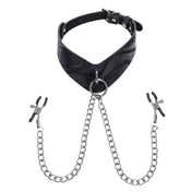 Faux leather PU angular contoured ergonomic collar posture-style posture removable O-ring hinged gate versatile adjustable buckle roller nipple clamp clamps screw capped hematite chain doorplate bondage bdsm bdsm-gear bdsm-play pet-play  nipple-play kink kinky kinky-play accessories velvet noir black