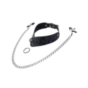 Faux leather PU angular contoured ergonomic collar posture-style posture removable O-ring hinged gate versatile adjustable buckle roller nipple clamp clamps screw capped hematite chain doorplate bondage bdsm bdsm-gear bdsm-play pet-play  nipple-play kink kinky kinky-play accessories velvet noir black