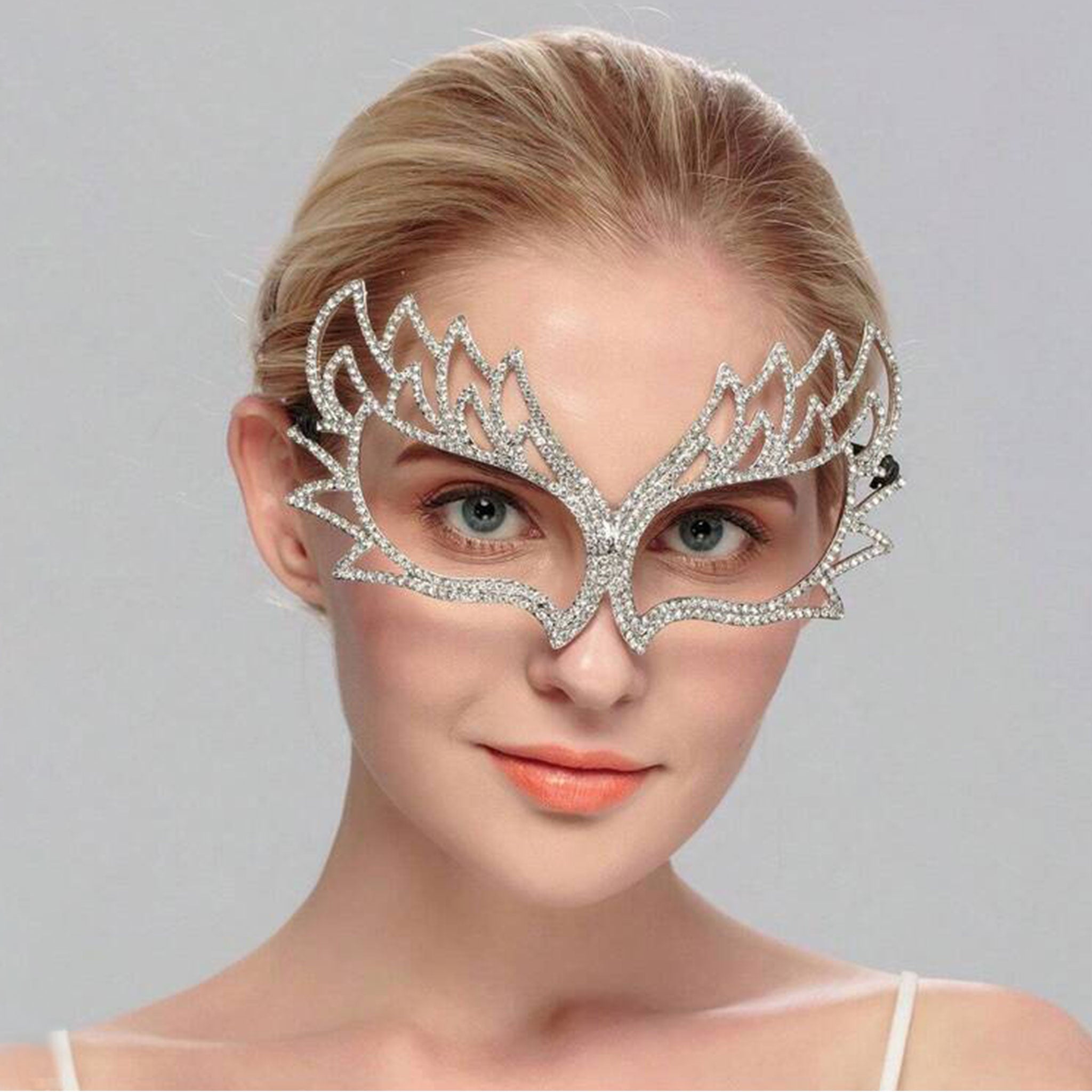 Metallic mask eyemask eye-mask rhinestone rhinestones adjustable halloween masquerade ball mysterious elegant venetian venice mardigras mardi-gras mardi gras party festival wear festival-wear accessories silver