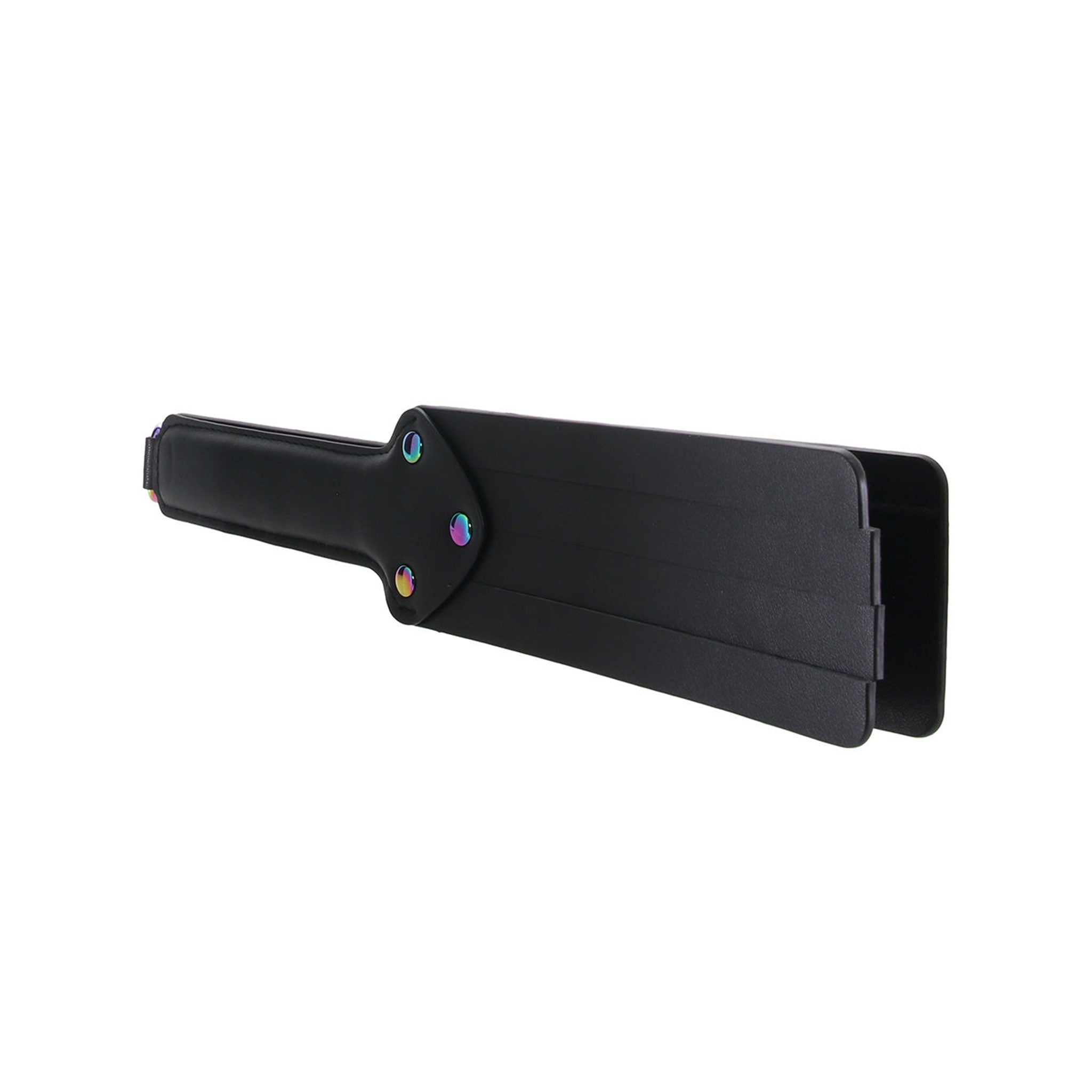 Bonded-leather bedroom-weapon paddle spanking double iridescent bondage bdsm domination sadism masochism bdsm-gear fetish adult-toys impact impact-play kinky kink kinky-play black rainbow