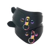 Bonded-leather PU PVC restraint restraints wrist cuffs wrist-cuffs wristcuffs handcuffs hand-cuffs D-ring adjustable buckle iridescent bondage bdsm bdsm-gear fetish fetish-fashion black rainbow