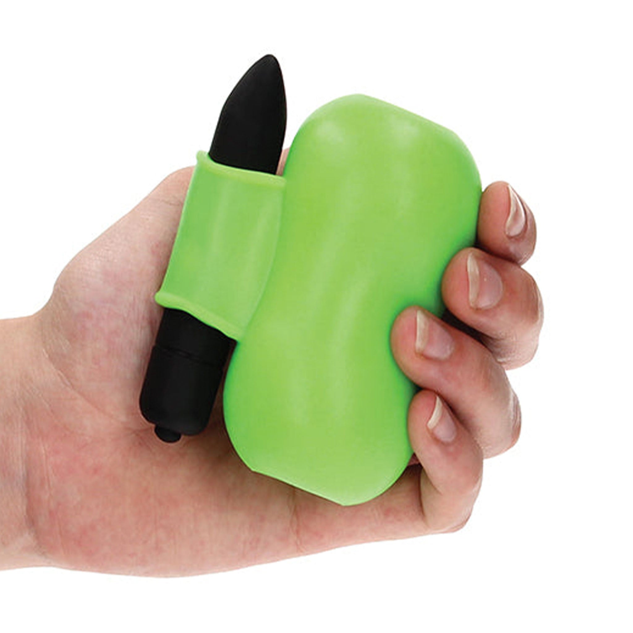TPE ABS-plastic accessories vibr vibrator vibrating vibration sleeve stroker stroking masturbator masturbating masturbation textured-interior textured-tunnel cock-and-ball cnb squishy male masculine masc guys dudes adult-toys green glow-in-the-dark