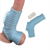  Vibrating Power Sleeve, penis extender with silky touch ribbed fit that is ultra stretchy

