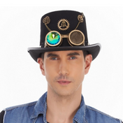 victorian steampunk top hat holo lens goggles holographic rainbow goggles gold gear accents retro steampunk cosplay hat festival costume accessory futuristic gothic party statement headwear