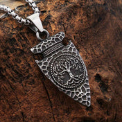 Stainless-steel metallic-alloy necklace-chain accessories jewelry necklace pendant arrow-head spear-head yggdrasil gungnir tree-of-life cube-bead unique durable eye-catching fashion alt-fashion alternative rock biker punk goth gothic fantasy cultural nordic norse mythology asatru heritage vintage artistic renfaire renaissance festival casual medieval roleplay role-play viking northman costume cosplay halloween halloween-costumes halloween-accessories unisex silver