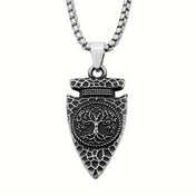 Stainless-steel metallic-alloy necklace-chain accessories jewelry necklace pendant arrow-head spear-head yggdrasil gungnir tree-of-life cube-bead unique durable eye-catching fashion alt-fashion alternative rock biker punk goth gothic fantasy cultural nordic norse mythology asatru heritage vintage artistic renfaire renaissance festival casual medieval roleplay role-play viking northman costume cosplay halloween halloween-costumes halloween-accessories unisex silver