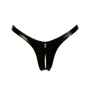 PVC vinyl rhinestone apparel intimates lingerie underwear panty panties thong gstring g-string crotchless open-crotch key-charm shiny glossy sexy naughty fetish fashion alt-fashion bedroom female femme feminine womens black