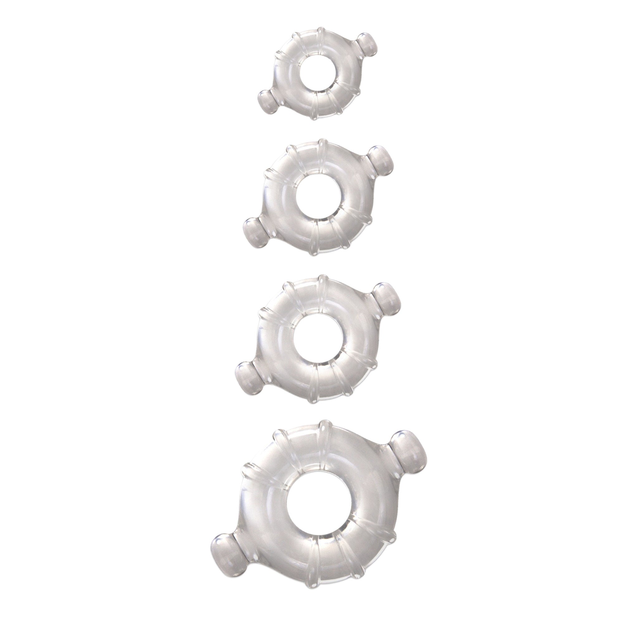 TPE accessories nonvibe non-vibe nonvibrating non-vibrating cnb cockring cock-ring toy-set 4pc 4-pc 4-piece four-piece lube-compatible lubricant-compatible vitality stretchy constrict odorless pliable fetish fashion alt-fashion alternative bedroom bondage bdsm bdsm-toys bdsm-gear kink kinky kinky-toys kinkwear gifts male masculine masc mens guys dudes clear