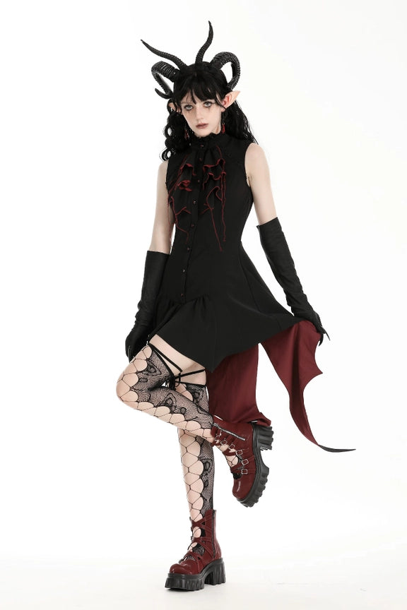 Little Devil Ruffled Bat Tail Sleeveless Dress