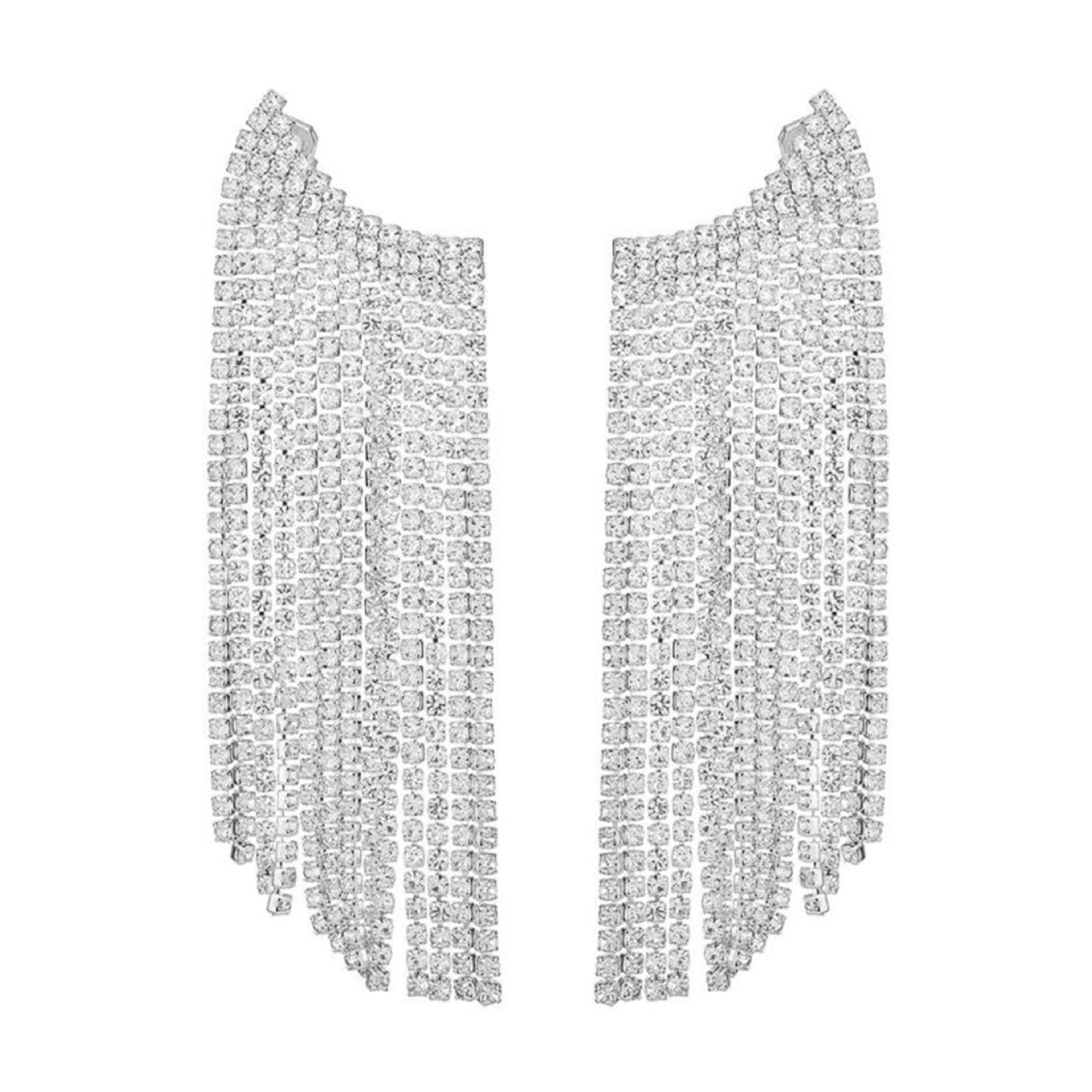 Rhinestone Fringe Ear Climber Cuff Silver