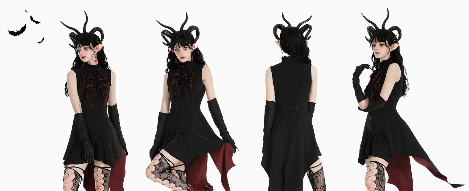 Little Devil Ruffled Bat Tail Sleeveless Dress