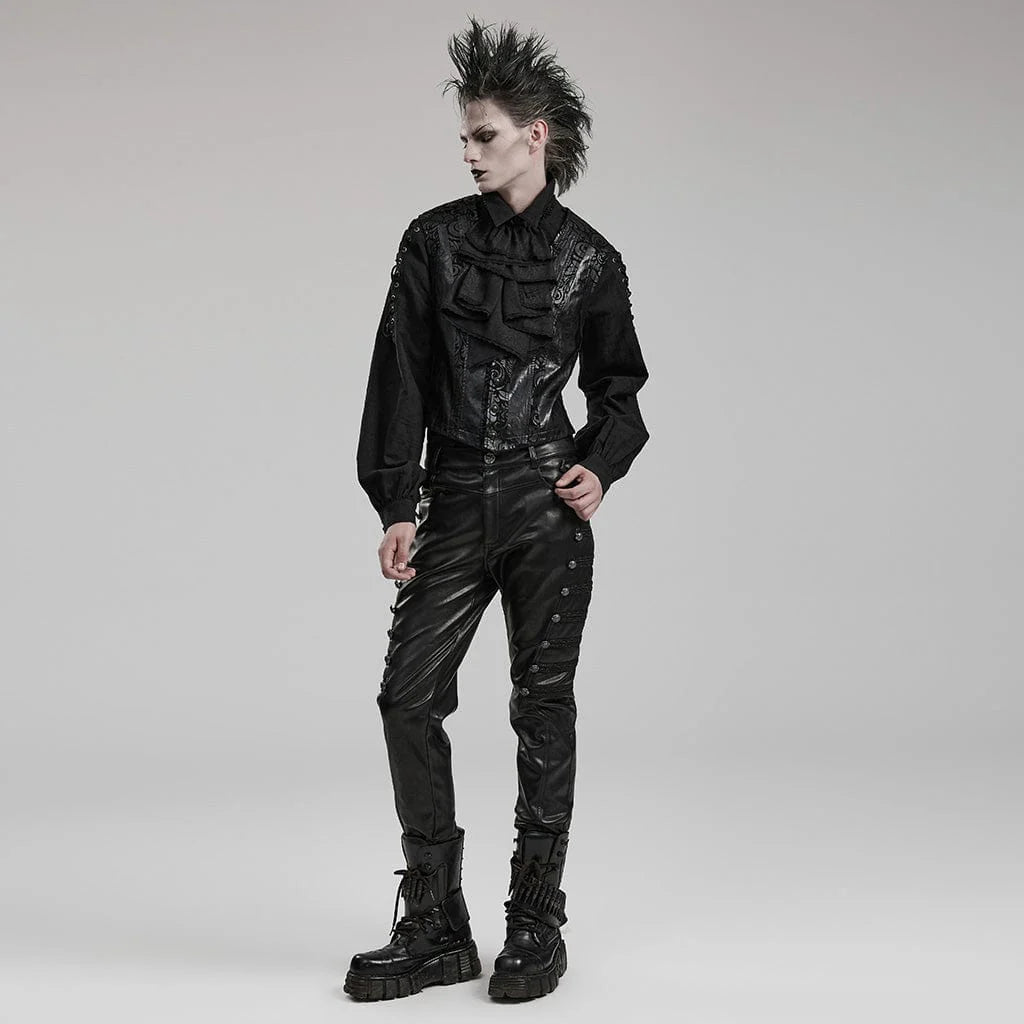 Decorative Buttons Wetlook Slim Pants