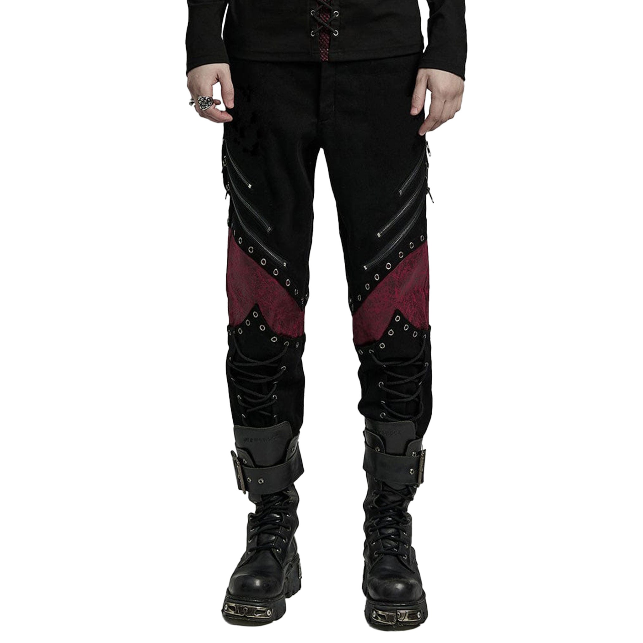 Punk Cracked Textured Two Tone Eyelets Lace-up Pants