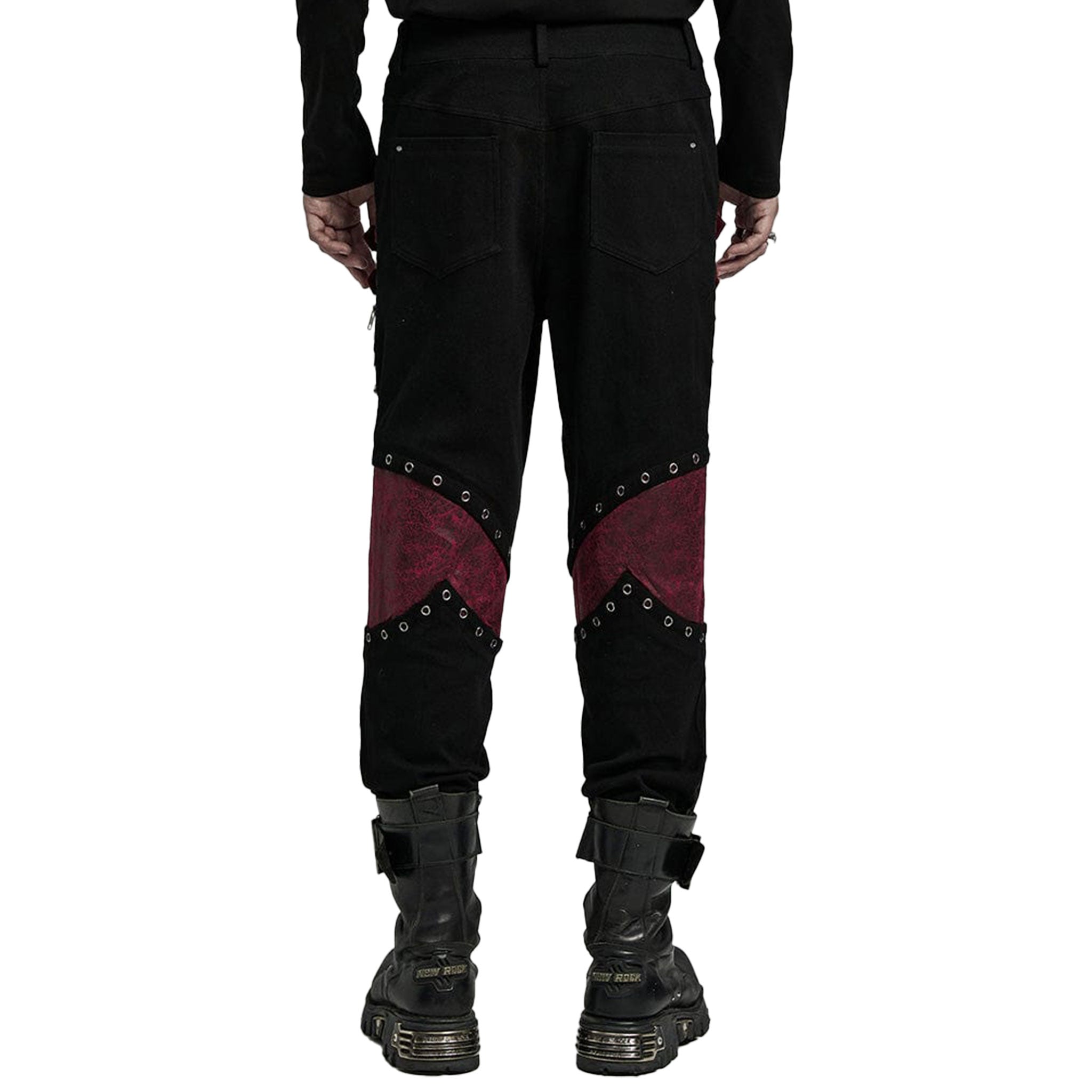 Punk Cracked Textured Two Tone Eyelets Lace-up Pants