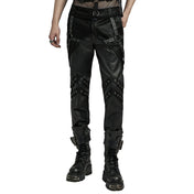 Punk Wetlook Harness Pants With Mesh Overlay