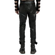 Punk Wetlook Harness Pants With Mesh Overlay