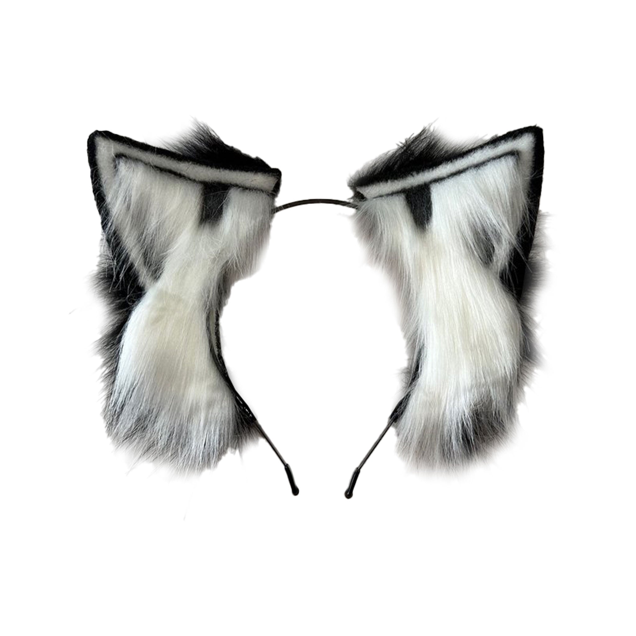 Faux fur furry animal canine fox wolf ears headband hairband headgear pet-play accessories halloween black white