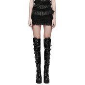 Double Belted Ruffle Mesh Gothic Mini Skirt