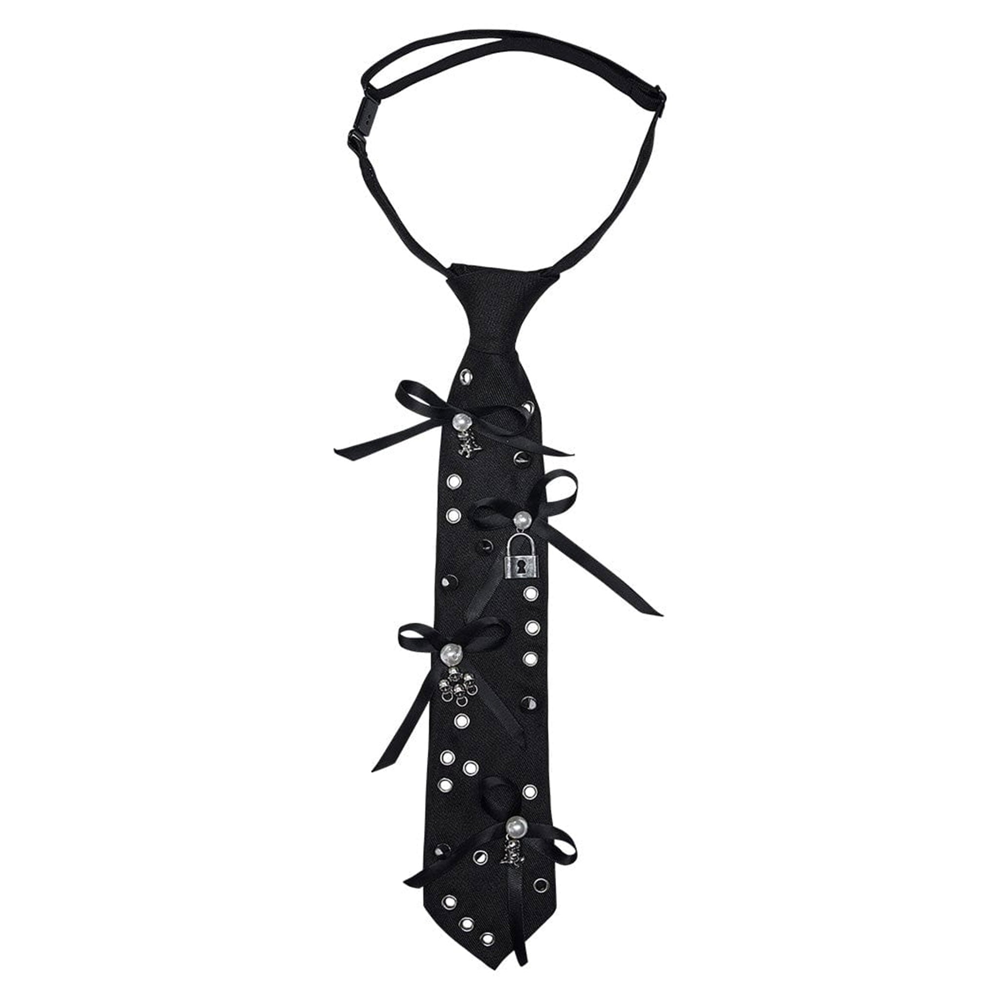 Punk Charms, Bows & Pearls Neck Tie Black O/S