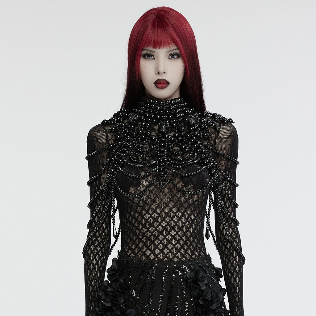 Gothic Skull Layered Beaded Top Black O/S