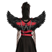 Feather synthetic wings layered stylized polyester PU leather metallic chains patchwork lightweight fallen-angel fallen angel dark fetish halloween costume cosplay accessories black red