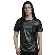 Zipper Front Pocket Perforated Wetlook T-shirt